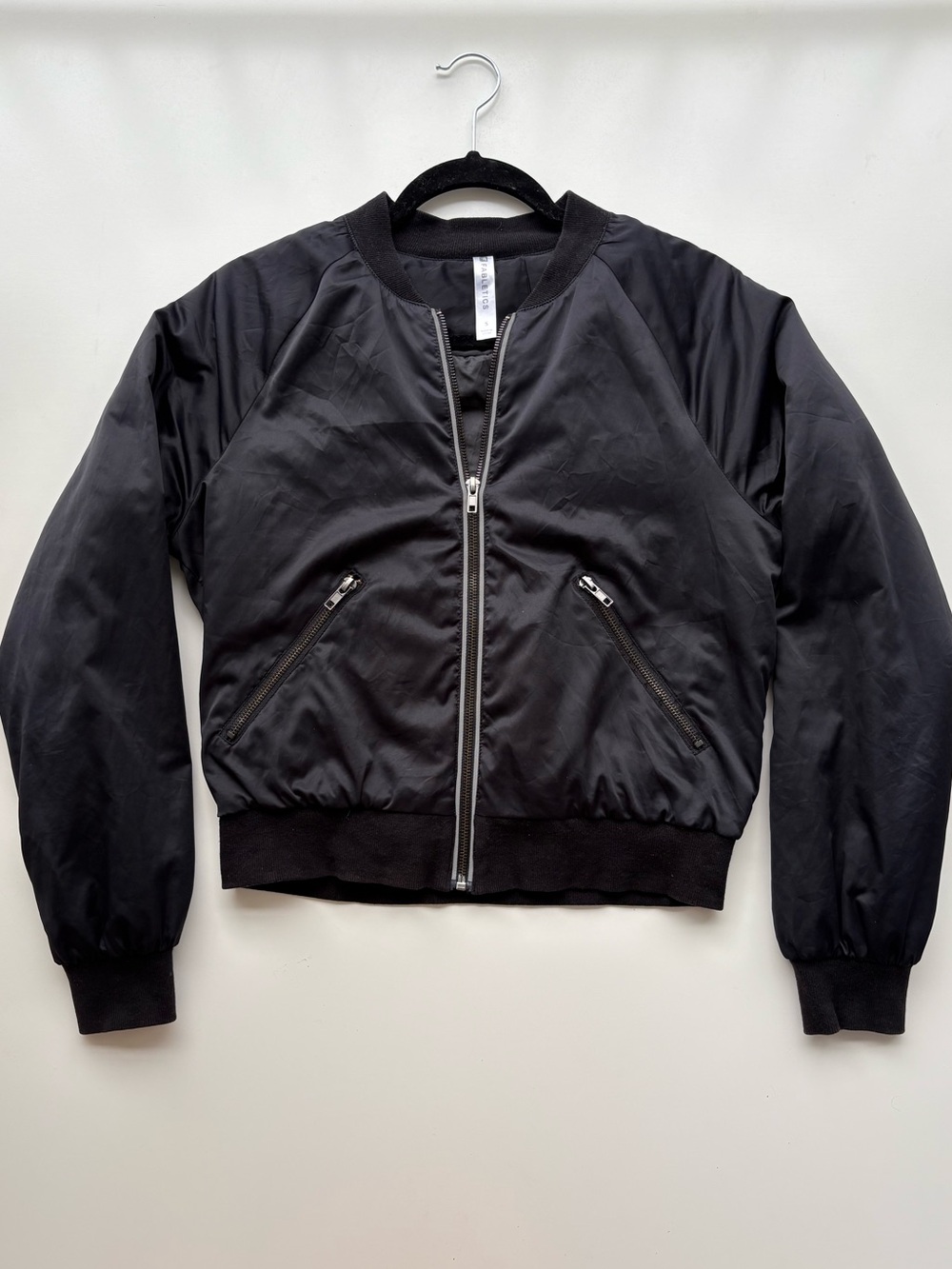 Fabletics Sleek Black Women's Full Zip Bomber Jacket with Zip Pockets. Sz Small